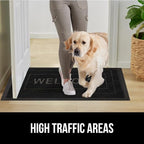 GORILLA GRIP 100% Waterproof All-Season WeatherMax Doormat 35x23, US Designed Natural Rubber, Stain and Fade Resistant, Low Profile Indoor Outdoor Door Mats, Easy Clean Patio Mat, Black Welcome