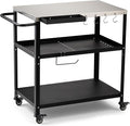 Outdoor Grill Cart Table,Indoor and Outdoor Pizza Oven Table,with 4 Movable Total Lock Casters, Hooks, Side Handle Multifunctional (Stainless Steel Table)