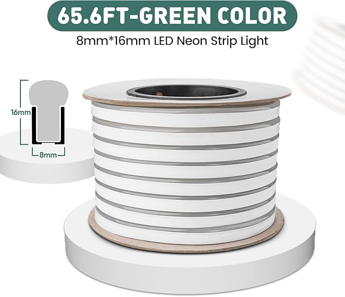 GZBtech Flexible LED Neon Rope Lights 66FT,AC 110-120V Waterproof Strip Light, 120 LEDs/M Cuttable Connectable Neon Lighting for Indoor Outdoor Home Decor/Commercial Building Use-Green 20M