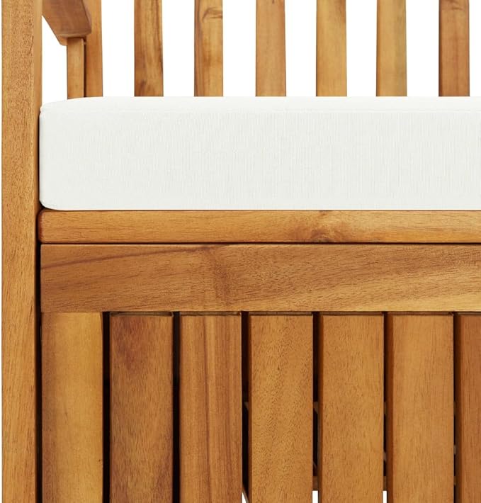 vidaXL Solid Acacia Wood Outdoor Storage Bench with Backrest, Armrests, and Cushion - 47.2"x24.8"x33.1" Rustic Patio Furniture with Large Storage Compartment