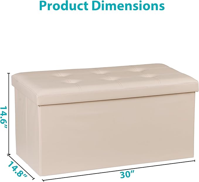 SUPER DEAL Folding Storage Ottoman Bench, 30 Inches Footrest Storage Bin with Padded Seat, Entryway Shoe Bench for Living Room Bedroom, 30"x15"x15", Faux Leather, Beige