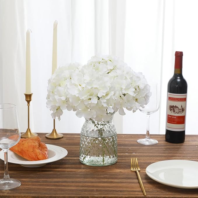Tifuly Hydrangea Artificial Flowers -12 pcs Realistic Fake Hydrangea Silk Flowers with Stems Faux Hydrangea Flowers Heads for Office Home Party Wedding Centerpiece DIY Floral Decor (White)