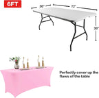IVAPUPU 8FT Table Cloth for Rectangular Fitted Events Stretch Pink Table Covers Washable Cover Spandex Tablecloth Protector for Party, Wedding, Cocktail, Banquet, Festival