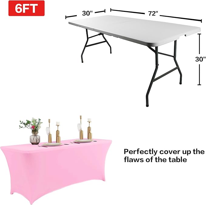 IVAPUPU 8FT Table Cloth for Rectangular Fitted Events Stretch Pink Table Covers Washable Cover Spandex Tablecloth Protector for Party, Wedding, Cocktail, Banquet, Festival