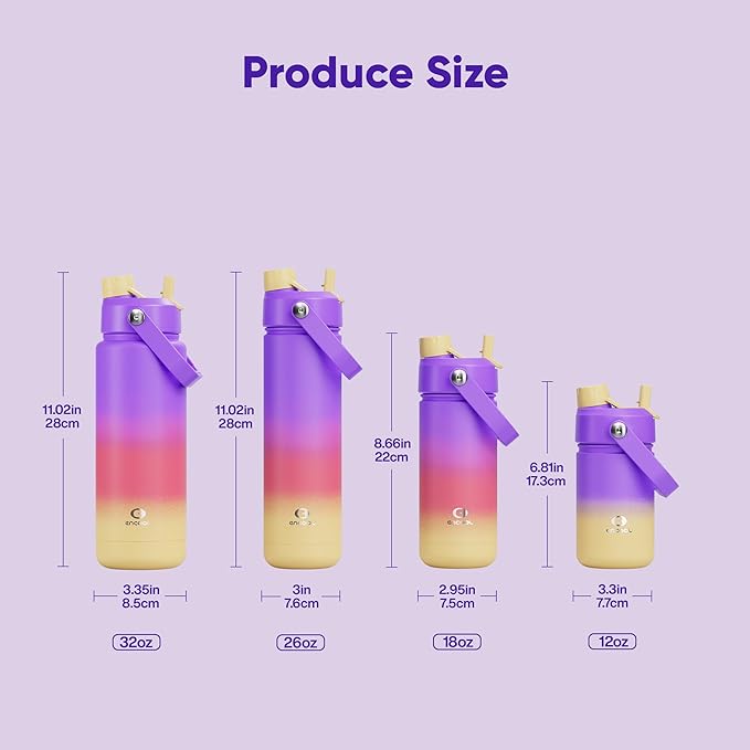 Kids Insualated Water Bottle with Straw - 12oz Stainless Steel Water Bottle with Dual Spouts, Leak-Proof, BPA-Free, Double Wall Vacuum Keeps Cold for 24 Hours for Sports, Travel, School (Peach Dream)