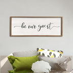 comurdyo Be Our Guest Wall Decor Sign 40”X15” Large Master Bedroom Above Bed Wall Decor Wood Framed Guest Room Sign Simple Rustic Farmhouse Over Bed Bedside Wall Art (Wood)