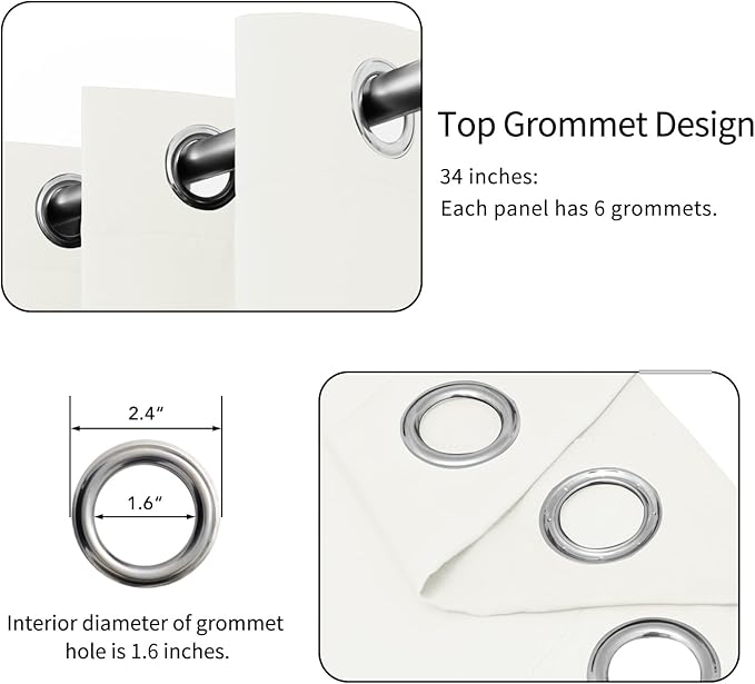 Easy-Going Blackout Curtains for Bedroom, Solid Thermal Insulated Grommet and Noise Reduction Window Drapes, Room Darkening Curtains for Living Room, 2 Panels (34x84 in, Ivory)