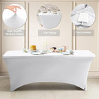 ABCCANOPY 2 Pack 6 FT Off White Spandex Table Cover Stretch Fitted Wrinkle Resistant Tablecloth Reuse for Rectangular Folding Table Patry Event Wedding Banquet Protector