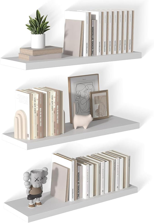 12 Inch Deep Floating Shelves for Wall 3 Pack White Floating Shelves Large Storage Space Wall Mount Shelf for Living Room Kitchen Bathroom 36" W x 12" D x 1.2" H White