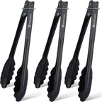 MSY BIGSUNNY 9 Inch Kitchen Food Tongs, Buffet Tongs, Serving Tongs, Black Aluminum Tongs - Set of 3