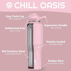 Chill Oasis Water Bottle | Compatible With Popular Flavor Cartridges | BPA Free, Leak Proof, Double-Walled Vacuum Insulated Stainless Steel, and Dishwasher Safe | Cold for 24 Hours (Pink, 32oz)