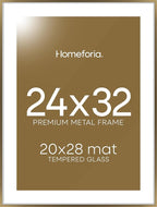 Homeforia 24x32 Picture Frame Bronze, High End Metal 24 x 32 Large Poster Frames with Mat 20 by 28 Photo, 24x32 Brass Frame Matted to 20x28 Print, 32x24 Thin Frames, Tempered Glass, Wall Kit, Set of 1