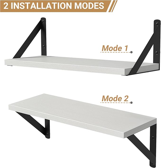 Heimlove Floating Shelves for Wall, 16 Inch Long Wood Floating Shelves Set of 3, Wall Mounted Hanging Shelf for Bathroom Bedroom Kitchen, White
