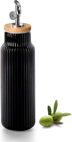 Nucookery Ceramic Olive Oil Dispenser Bottle for Kitchen, 14 oz Opaque Vinegar Dispenser Bottle, Large Capacity Cooking Oil Container for Storage Vinegar, Soy Sauce, Coffee Syrup, Black