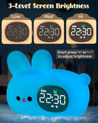 Bunny Alarm Clock for Kids with Night Light, Sleep Training Clock Time to Wake Clock, Rechargeable Silicone Light for Bedroom, Perfect Sleep Companion for Boys Girls