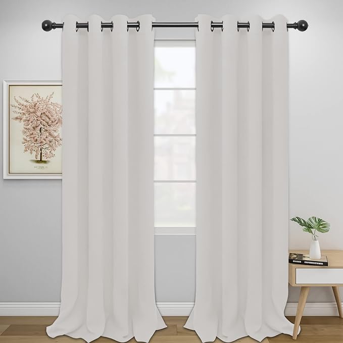 Easy-Going Blackout Curtains for Bedroom, Solid Thermal Insulated Grommet and Noise Reduction Window Drapes, Room Darkening Curtains for Living Room, 2 Panels (52x96 in, Light Linen)