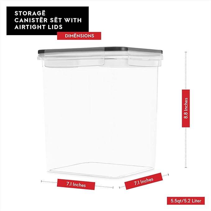 DWËLLZA KITCHEN Large Flour Sugar Storage Containers Set of 2; 175 FL. oz - 5.2L Plastic Airtight Food Storage Containers with Lids for Kitchen Pantry Organization - Food Containers, Labels & Marker