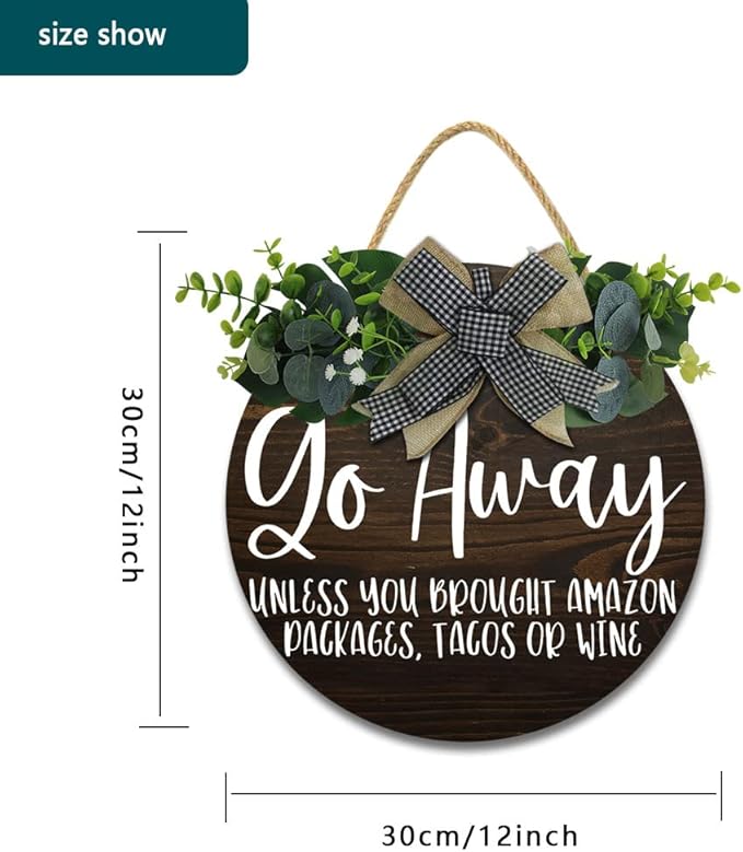 Go Away Hanging Wall Sign for Front Door Home Kitchen Decor Rustic Wooden Round Sign Wall Decoration for Kitchen Dining Room Living Room Bedroom Outdoor