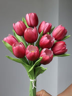 Buart Wine red Tulip Flowers Artificial Luxury Big Tulip Valentine's Day Mother's Day Easter Home Kitchen Wedding Decorations(11pcs)