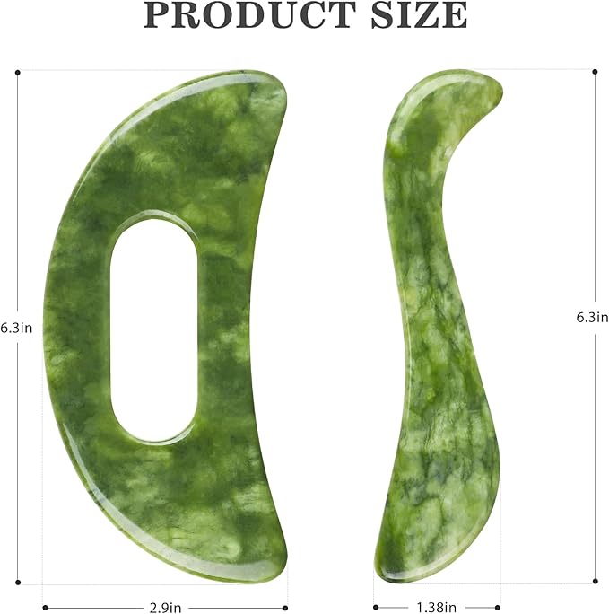 2 PCS Jade Stone Gua Sha Massage Tool, Large Guasha Muscle Scraper Tools Set with Handle Muscle Scraping Massage Tools S Shaped Anti Cellulite Spa Acupuncture Tools for Lymphatic Drainage