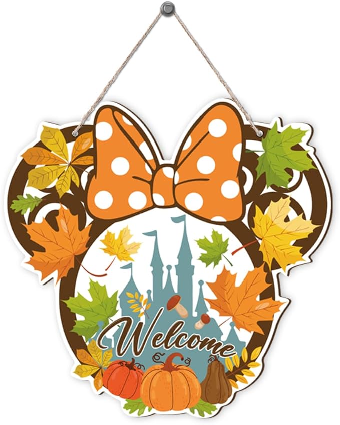Fall Mouse Welcome Door Sign, Wooden Maple Leaves Mushroom Hanging Decor for Front Door, Fall Wood Wreath Wall Decor for Autumn Harvest Thanksgiving Home Decorations, Housewarming Gift