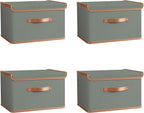 Tuza 4 Pack Storage Bins with Lids, Collapsible Closet Organizer Container, Fabric Organizer Box with Handles, Decorative Storage Boxes with Lids for Organizing Clothes, Blanket, Grey, Medium