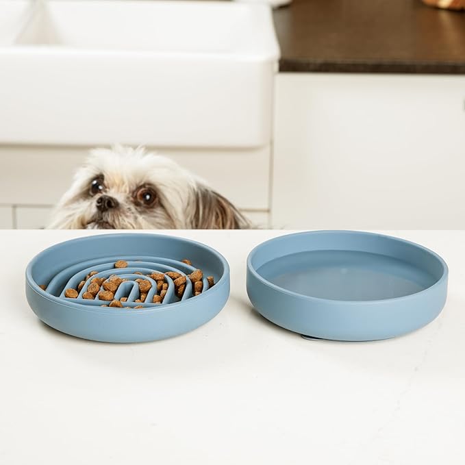 The Slowdown Bowl Silicone Slow Feeder for Cats & Kittens, Slow Eating Mealtime Solution with Modern Lick Mat Design, Reduces Gulping, Fits 1 Cup 6” Across x 1.25” Tall, Small-Blush