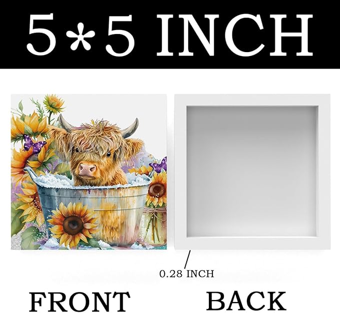 Highland Cow Funny Bathroom Decor, Highland Cow Gifts, Highland Cow Decor,Highland Cow Nursery Decor,Wooden Box Decor Sign for Home Farmhouse Office Living Room Table Shelf Tiered Desk