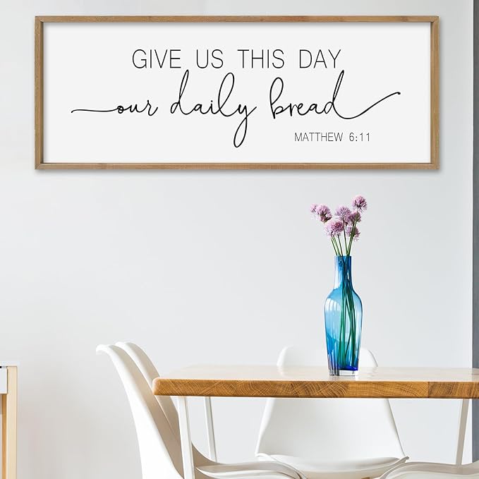 SRSZHIYUE Give Us This Day Our Daily Bread Sign Wall Decor Art 40"×15" Matthew 6:11 Dining Room Kitchen Large Wood Framed Wall Hanging (Wood)