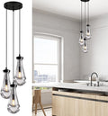 Bronze 3 Light Pendant Lighting, Raindrop Pendant Lights, Black Adjustable Hanging Rope Cluster Pendant Lighting Over Kitchen Island, Teardrop Glass Chandelier Dining Room Light Fixture