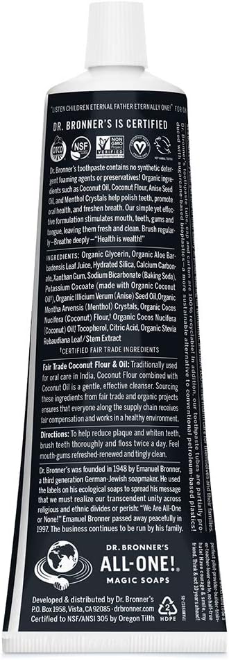 Dr. Bronner’s - All-One Toothpaste (Anise, 5 Ounce, 3-Pack) - 70% Organic Ingredients, Natural and Effective, Fluoride-Free, SLS-Free, Helps Freshen Breath, Reduce Plaque, Whiten Teeth, Vegan
