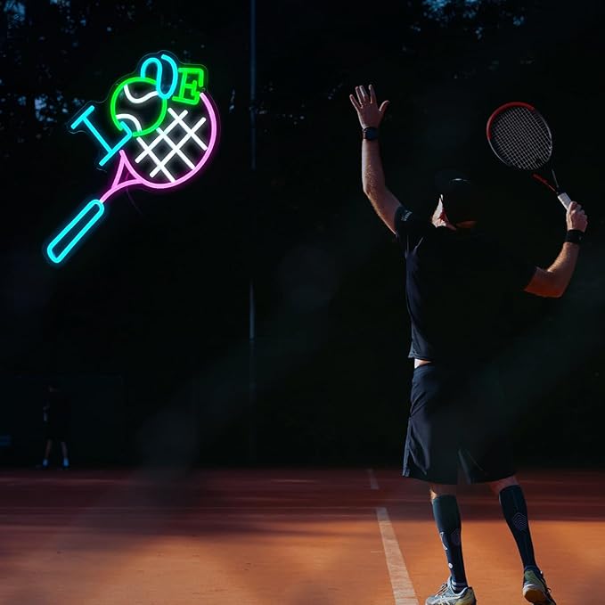I Love Tennis Neon Sign Distinctive Tennis Led Neon Light for Wall Decor Dimmable USB Tennis Neon Signs Light Up Sign for Gymnasium Club Sports Store Bedroom Gifts(12.6 * 16.5In)