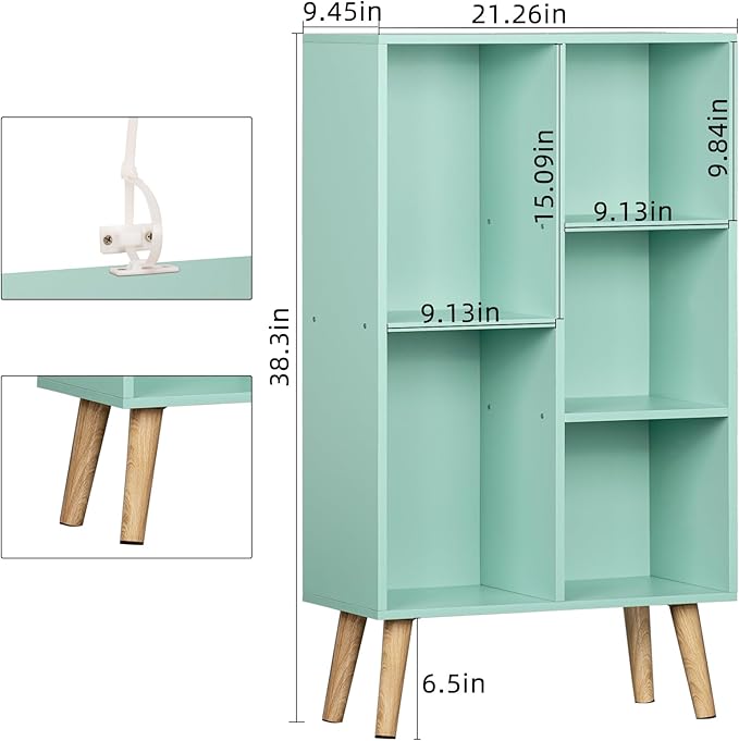 LEYAOYAO 5 Cube Bookshelf 3-Tier - Mint Green