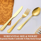 20 Pcs Gold Silverware Set for 4 with Pearled Edge Handle design, Food Grade Stainless Steel Flatware Set, Eating Utensils Sets Include Fork/Knife/Spoon, Reusable Cutlery Set, Dishwasher Safe