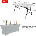 IVAPUPU 2 Pack 4FT Table Cloth for Rectangular Fitted Events Stretch Grey Table Covers Washable Cover Spandex Tablecloth Protector for Party, Wedding, Cocktail, Banquet, Festival