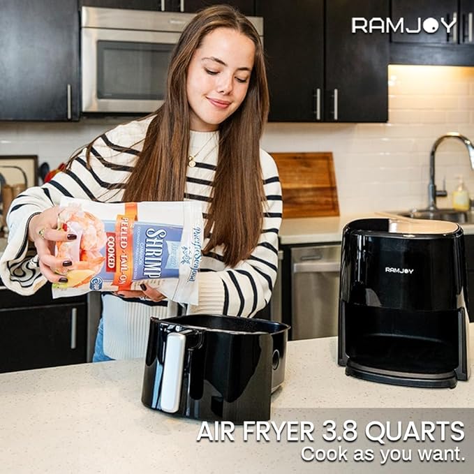 Air Fryer 3.8 Quarts for 1-2 people, 8-in-1 Functions, Air Fry, Roast, Bake, Broil, Preheat, Shake, Digital Small Air Fryer, Nonstick Dishwasher-Safe Basket, Compact Air Fryers, Black