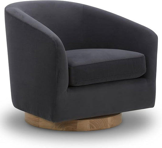 CHITA Swivel Accent Chair, FSC Certified Upholstered Velvet Barrel Chair for Living Room, Fully Assembled, Grey