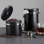 ShanSon Coffee Canister Airtight Coffee Container Stainless Steel Coffee Bean Storage Container with Scoop Coffee Canister for Beans Grounds Sugar Flour Tea Cereal,16OZ, Black