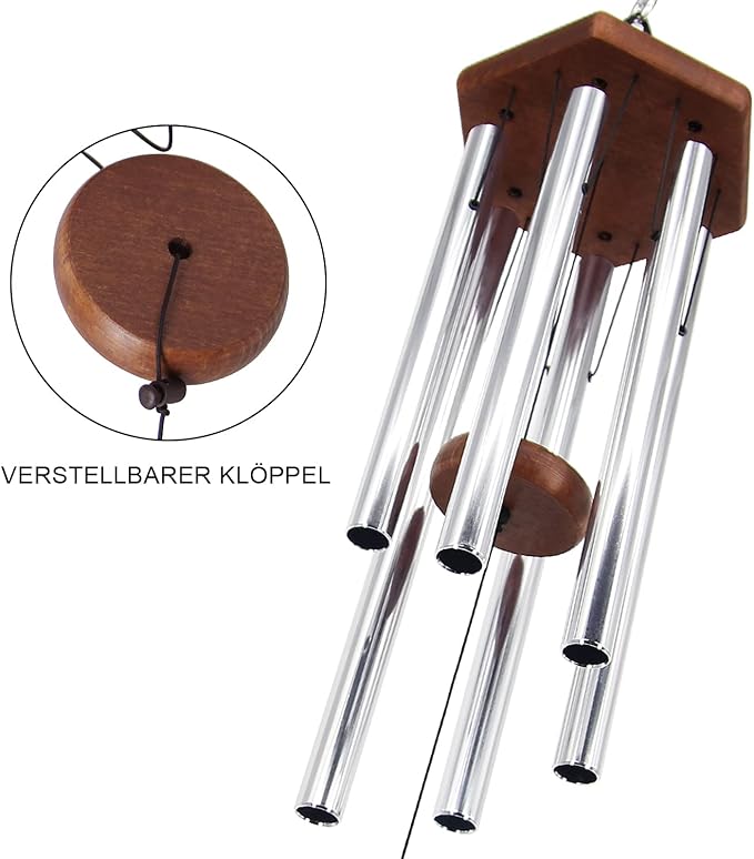 ASTARIN Memorial Wind Chimes for Outside, 30'' Deep Tone, Sympathy Wind-Chime Personalized with 6 Tuned Tubes, Elegant Chime for Garden Patio Balcony and Home Silver