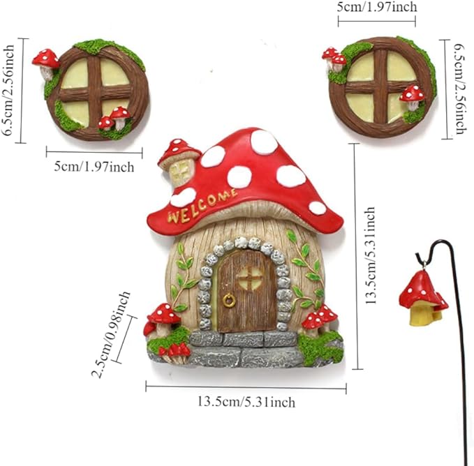 Garden Fairy Decor for Outside Wall Tree Decoration Fairy Door and Window Accessories, Butterfly Mushroom Leaves Fairy House Kit, Fairy Garden Decor, Fairy Garden Decor, Fairy Garden Decorations