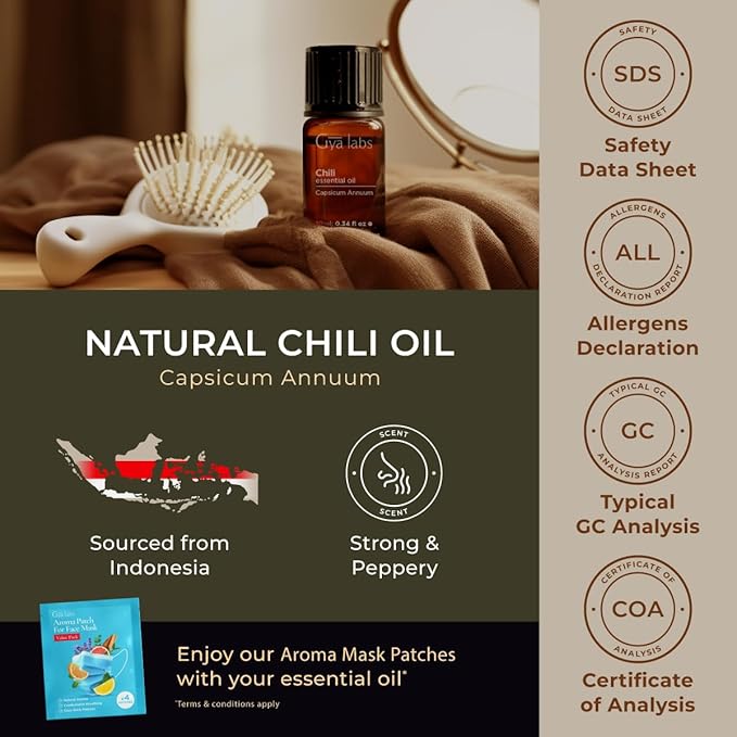 Gya Labs Chili Essential Oil for Hair Healthy - 0.34 Fl Oz - 100% Pure Natural Chili Oil for Skin, Diffusers, Candle Making Scent