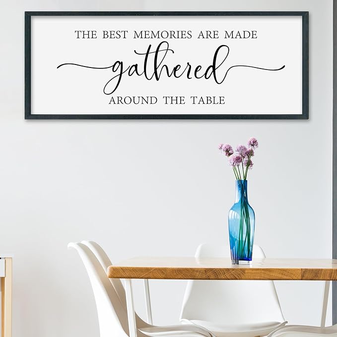 SRSZHIYUE The Best Memories Are Made Gathered Around The Table Sign Wall Decor Art 40"×15" for Kitchen Dining Room Large Wood Framed Wall Hanging (Black)