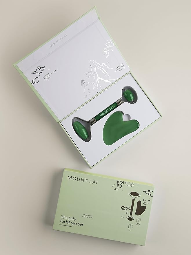 Mount Lai Jade Gua Sha Facial Tools, Jade Roller and Gua Sha Facial Tools Set, Guasha Tool for Face to Relieve Muscle Tension and Reduce Puffiness, Anti Aging Skin Care Sets for Women