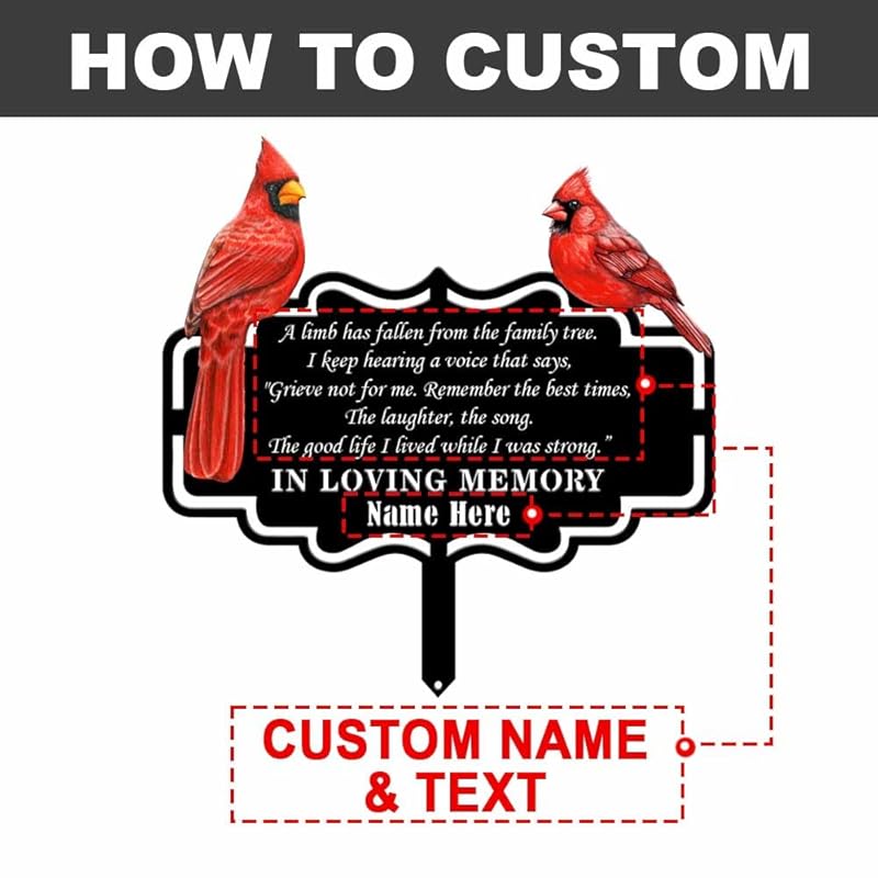 Personalized Cemetery Memorial Metal Stakes, Cardinals Memorial Grave Markers,Graden Decorations for Loss of Mother Father, Outdoor Sympathy Decor Gift