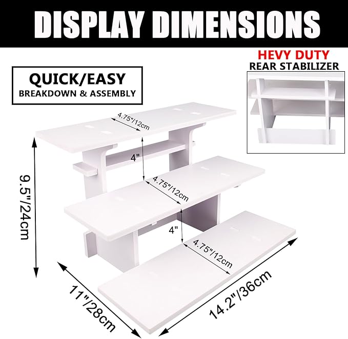 WANLIAN 3-Tier Straight Retail Table Display Stand, Portable Display Rack Shelves for Vendors, Craft Shows, Farmers Market, Pop Up Shop Countertop White Risers for Display, Soap, Candles, Tumblers