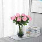 Pink Fake Roses Artificial Flowers - 10 Pcs Fake Artificial Roses Silk Flowers with Stems for Home Wedding Hotel Office Centerpiece Decor