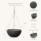 LA JOLIE MUSE Hanging Planters for Indoor Plants, Medium Hanging Planters with Drain Holes, Outdoor Hanging Flower Pots, Matte Black, Honeycomb (10 Inch, Set of 2)