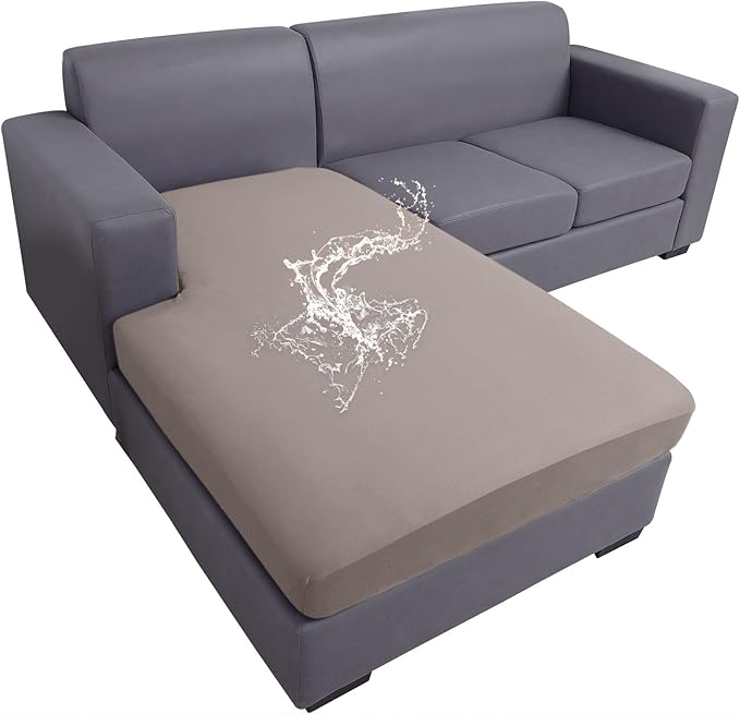 hyha Waterproof Couch Cushion Covers, Sectional Sofa Slipcovers Washable, L Shape Chaise Dog Couch Covers for Sectional Sofa, Universal Furniture Protector (1 Piece for Chaise, Taupe)