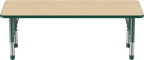 Factory Direct Partners FDP Rectangle Activity School and Classroom Kids Table (24 x 60 inch), Chunky Toddler Legs, Adjustable Height 15-24 inches - Maple Top and Green Edge