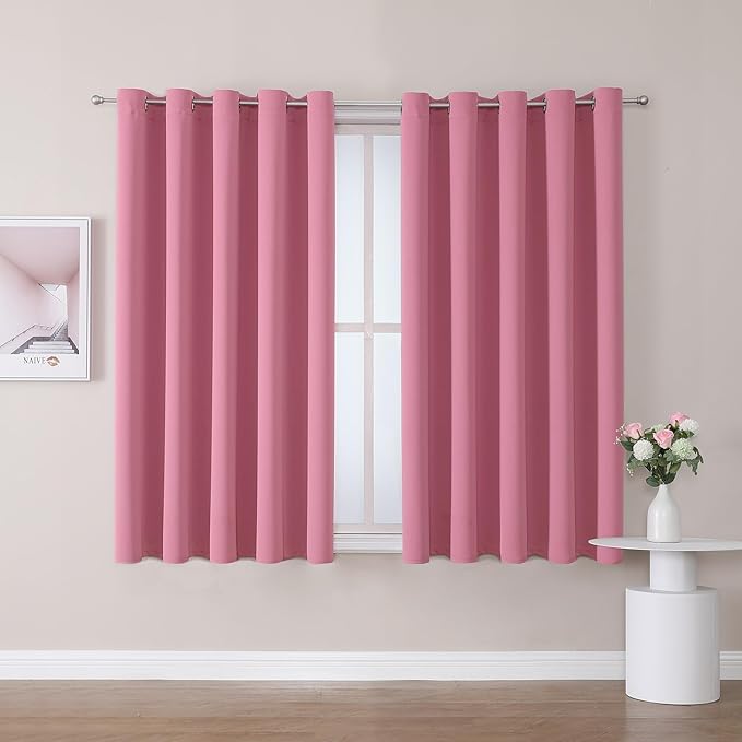 ChrisDowa Blackout Curtains 70 inches Wide for Bedroom - 2 Panels Set Extra Wide Grommet Thermal Insulated Room Darkening Curtains for Living Room (Pink, 70 x 63 Inch)
